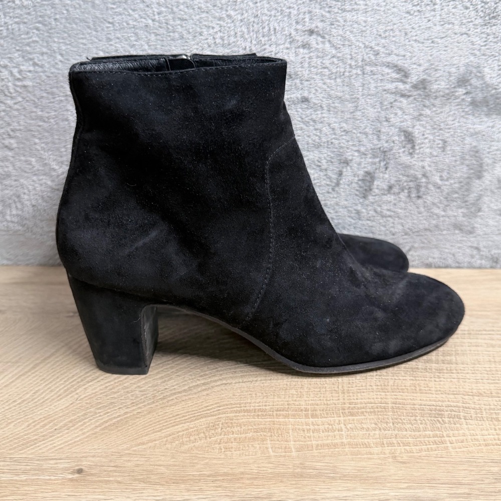 Eileen Fisher‎ Ankle Boots Womens 7 Black Suede Block Heel Side Zip Minimalist